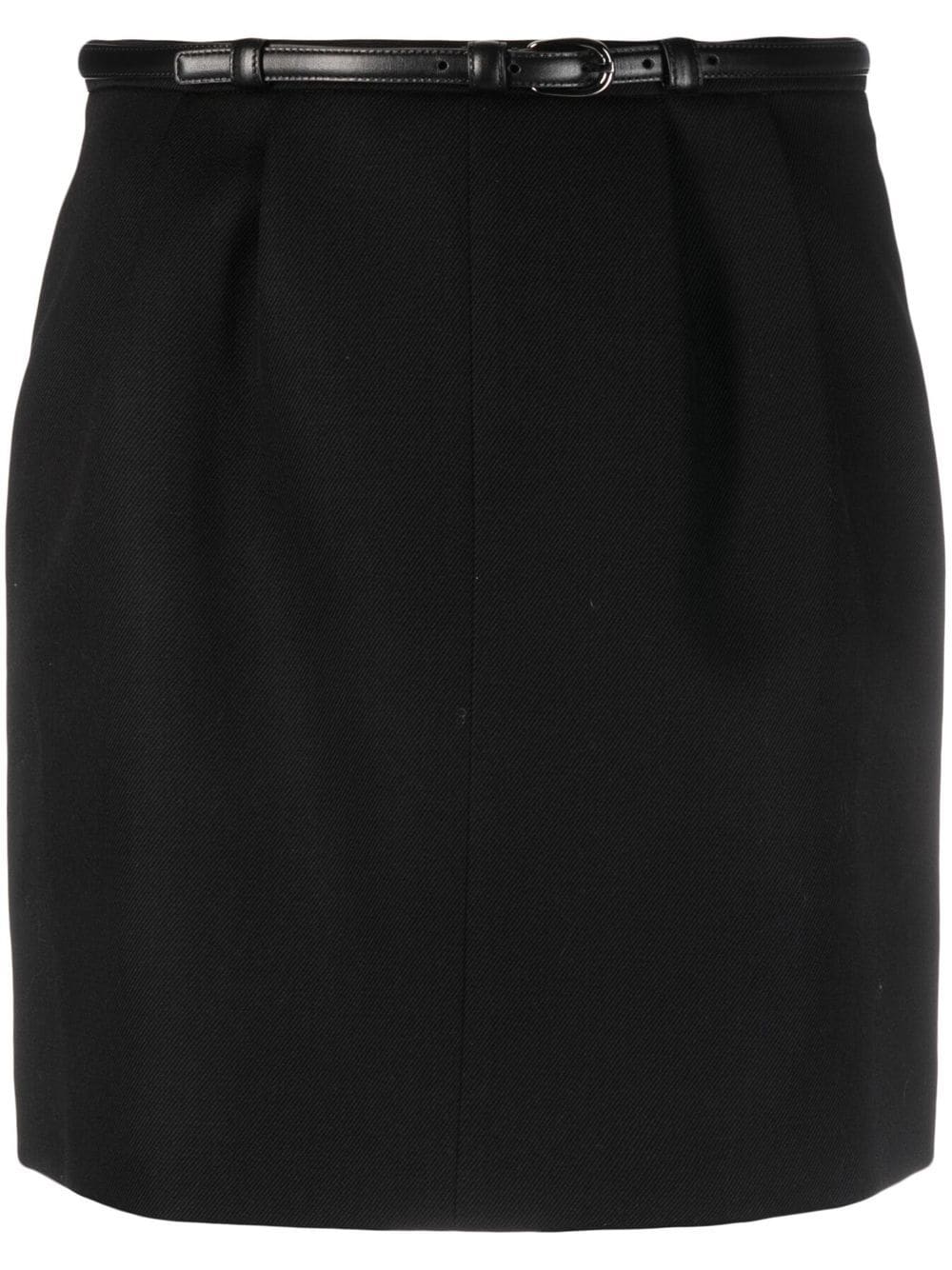 Shop Saint Laurent Belted Tailored Wool Skirt In Schwarz