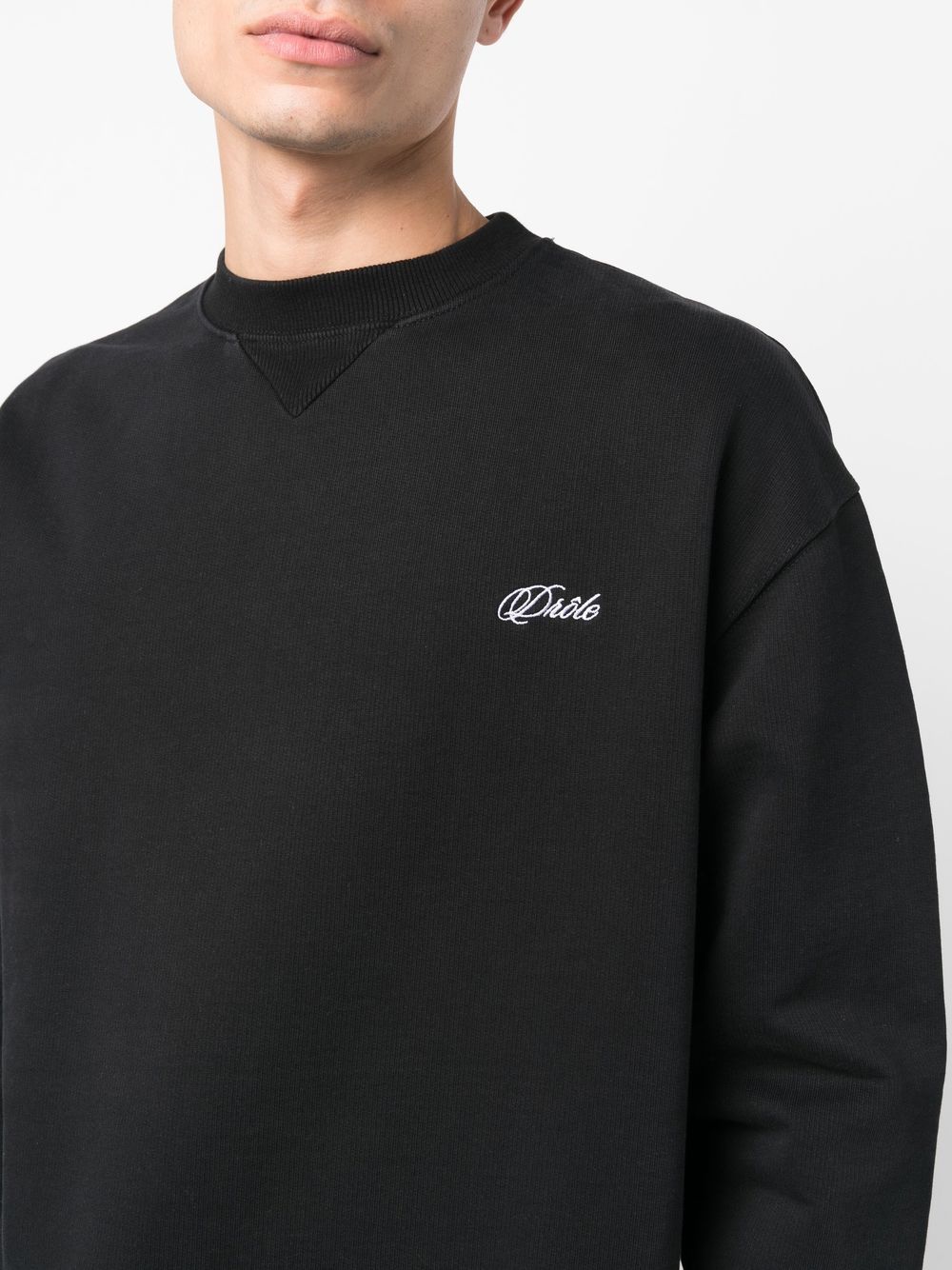 Shop Drôle De Monsieur Crew Neck Solid-colour Sweatshirt In Black