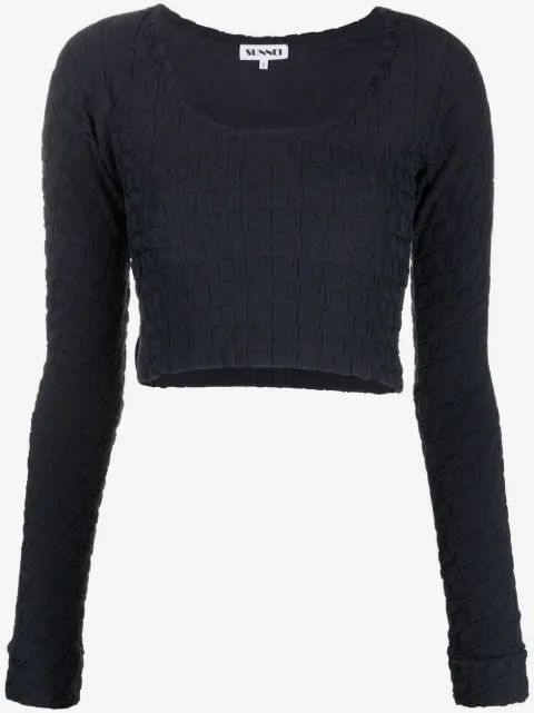Sunnei embossed logo-print cropped top
