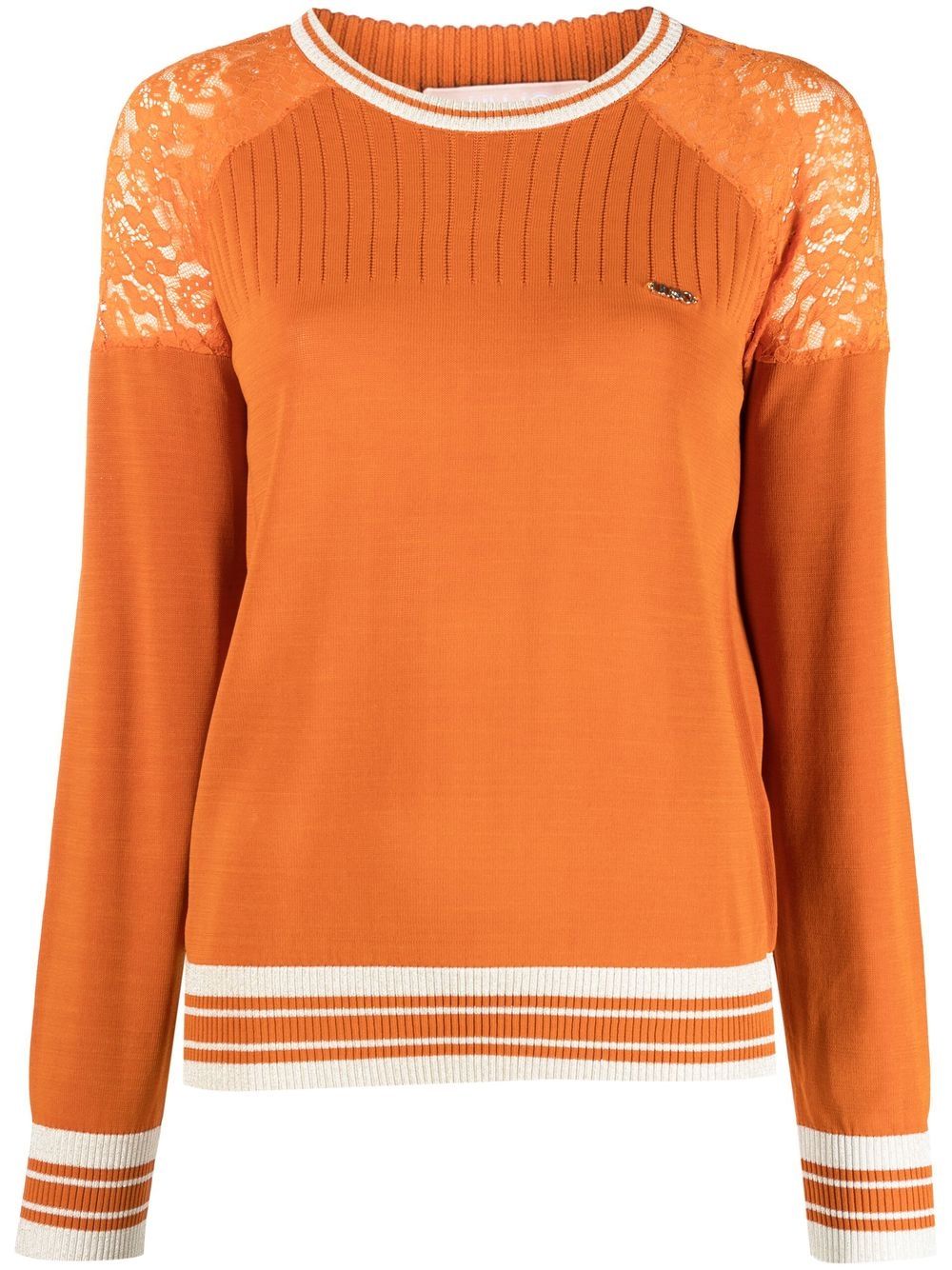 

LIU JO twin-tipped floral-lace jumper - Orange