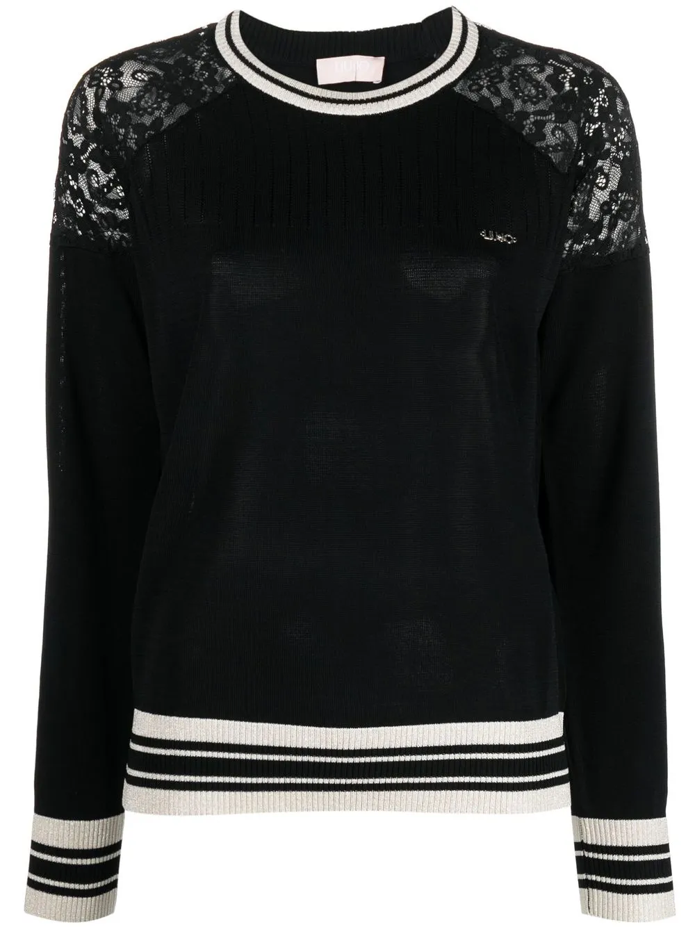 

LIU JO lace-detail ribbed knit jumper - Black