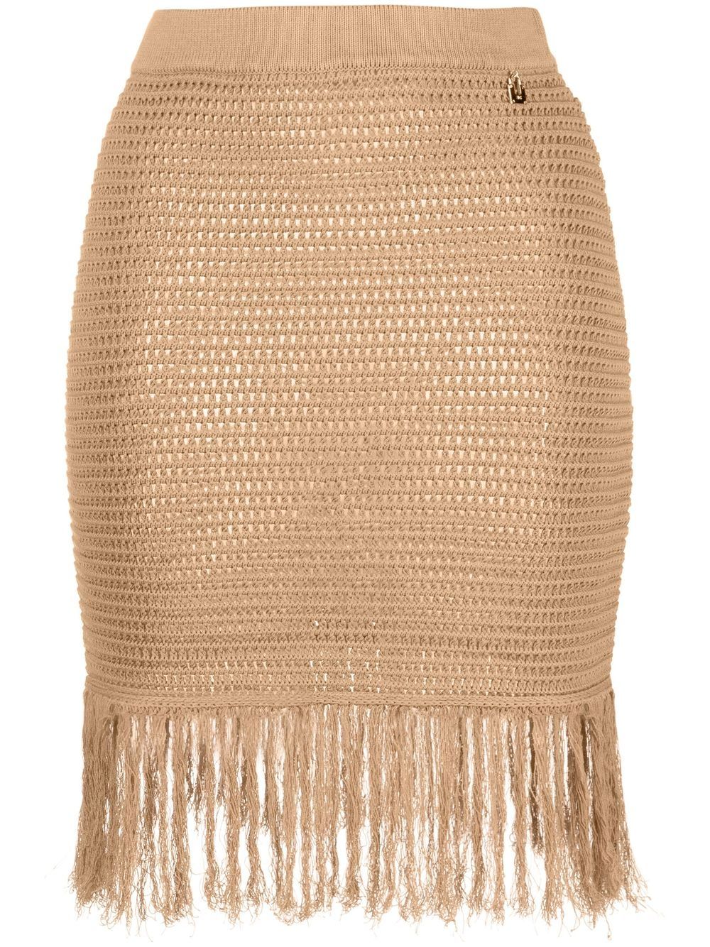 Elisabetta Franchi frayed-hem knitted skirt - Brown