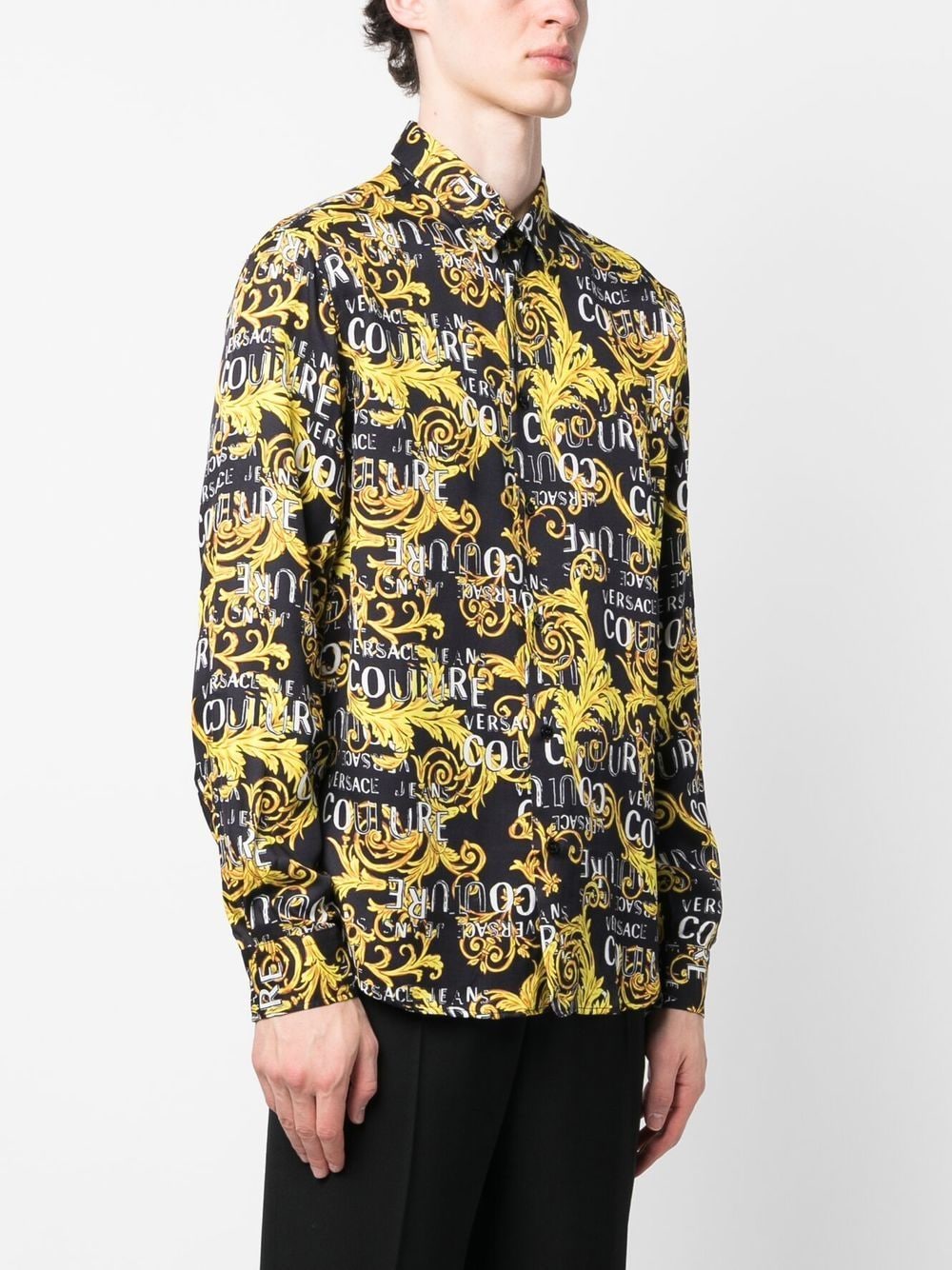 Shop Versace Jeans Couture Signature-barocco-print Shirt In Black