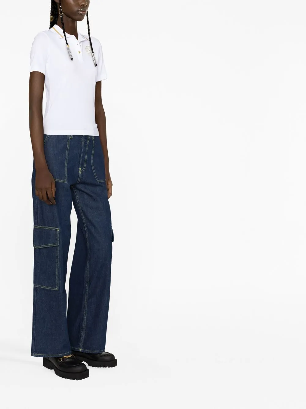 Versace Jeans Couture V-emblem Polo Shirt In White