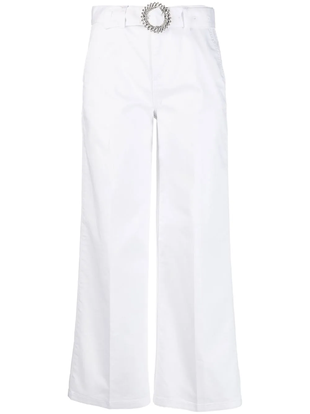 Liu •jo Embellished-belt Wide-leg Trousers In White