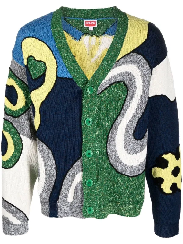 Kenzo abstract-intarsia Knit Cardigan - Farfetch