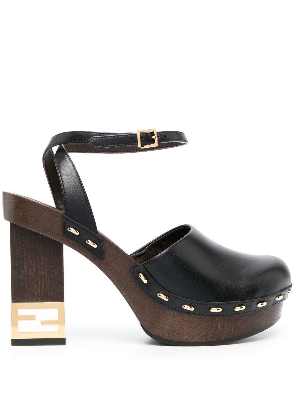 Fendi Baguette Show Leather High-heeled Clogs In Black