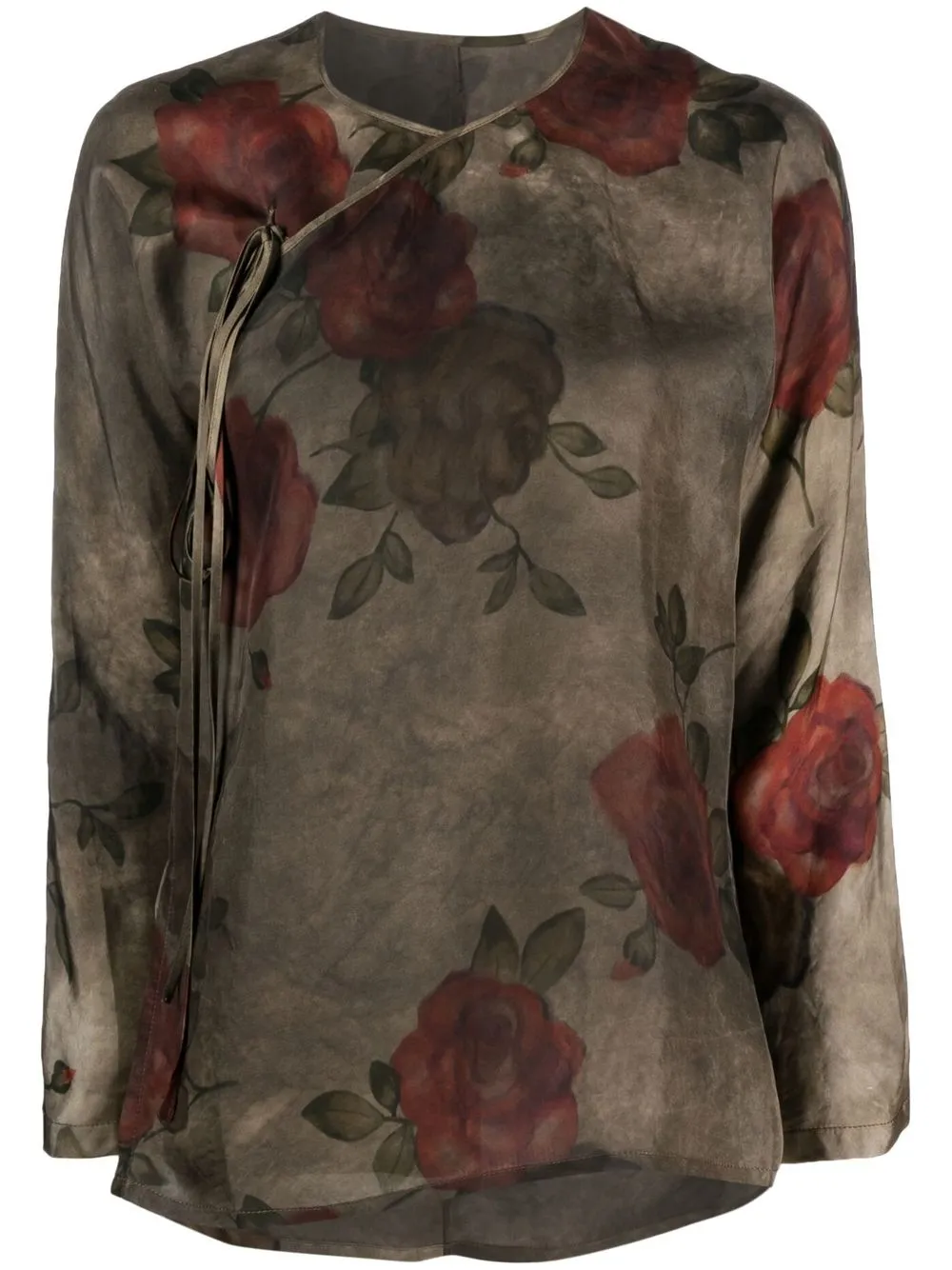 

Uma Wang rose-print wrap blouse - Green