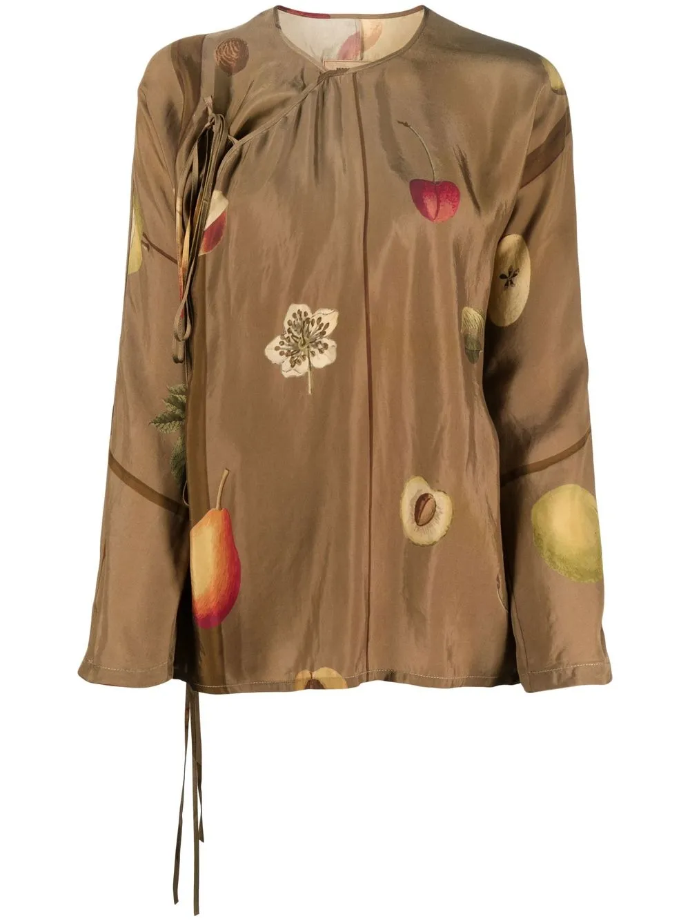 

Uma Wang fruit-print wrap blouse - Brown