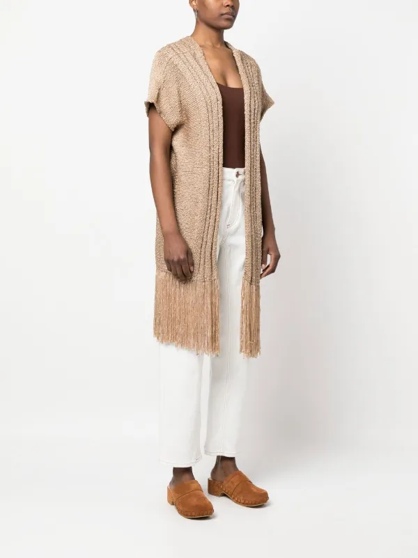 Short sale sleeveless cardigan