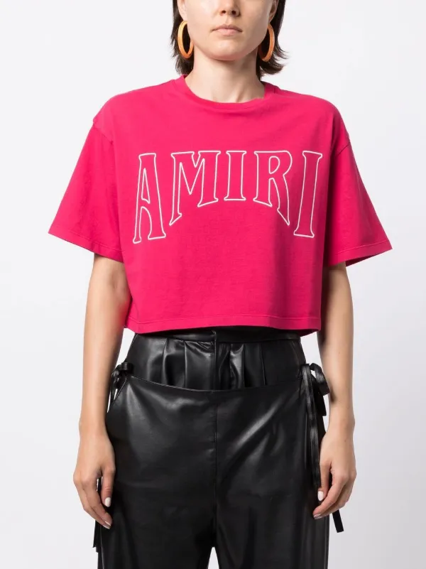 翌日発送　ANDMART Ami shirring logo tops AMIRI logo-print Cropped T-shirt | Pink | FARFETCH