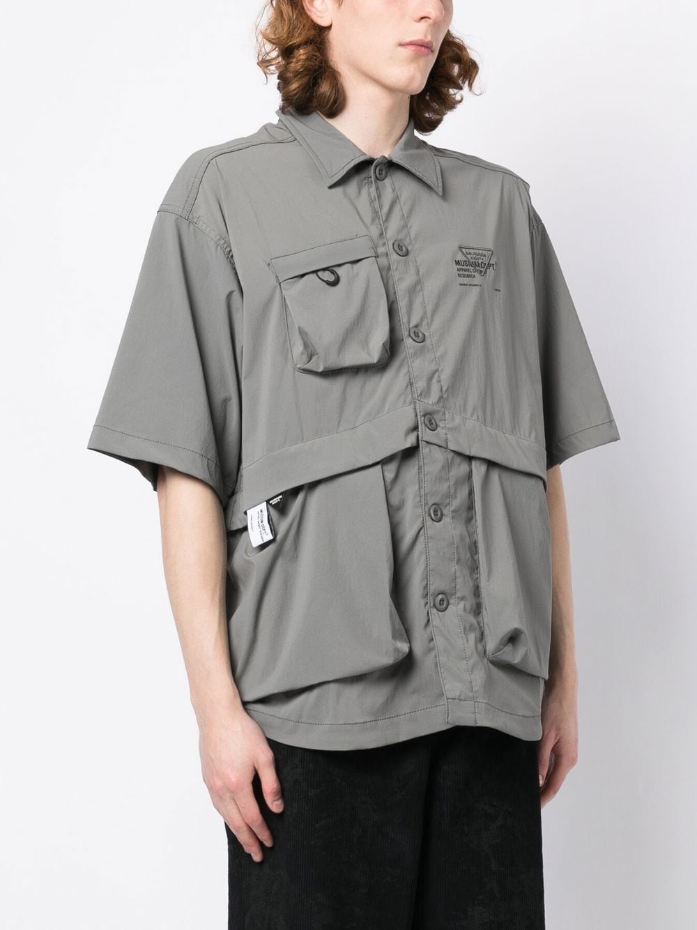 Shop Musium Div. Logo-print Multi-pocket Shirt In Grey