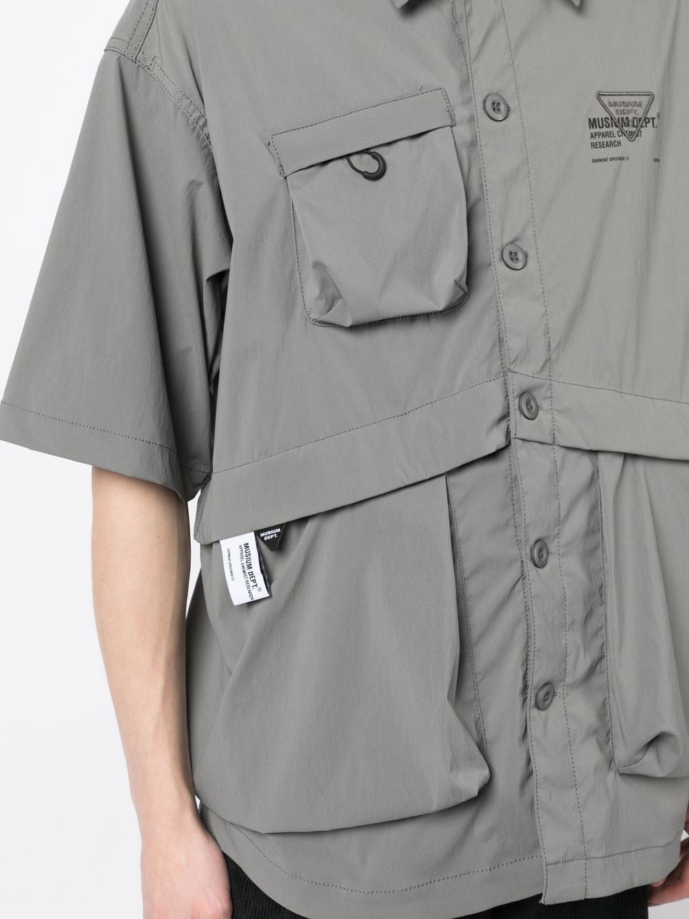 Shop Musium Div. Logo-print Multi-pocket Shirt In Grey