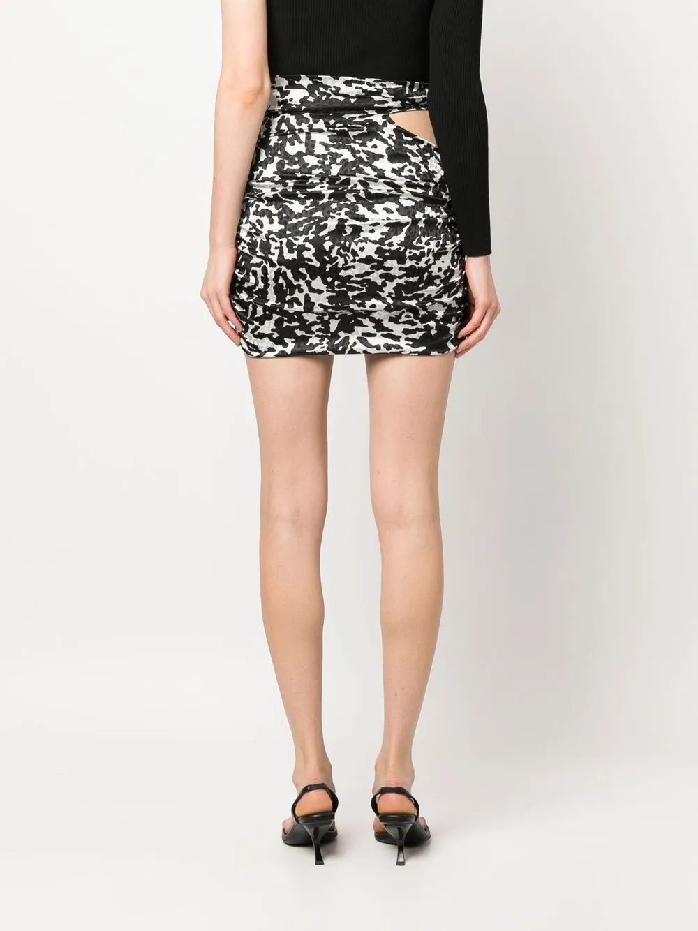 Shop Amen Leopard-print Ruched Mini Skirt In Schwarz