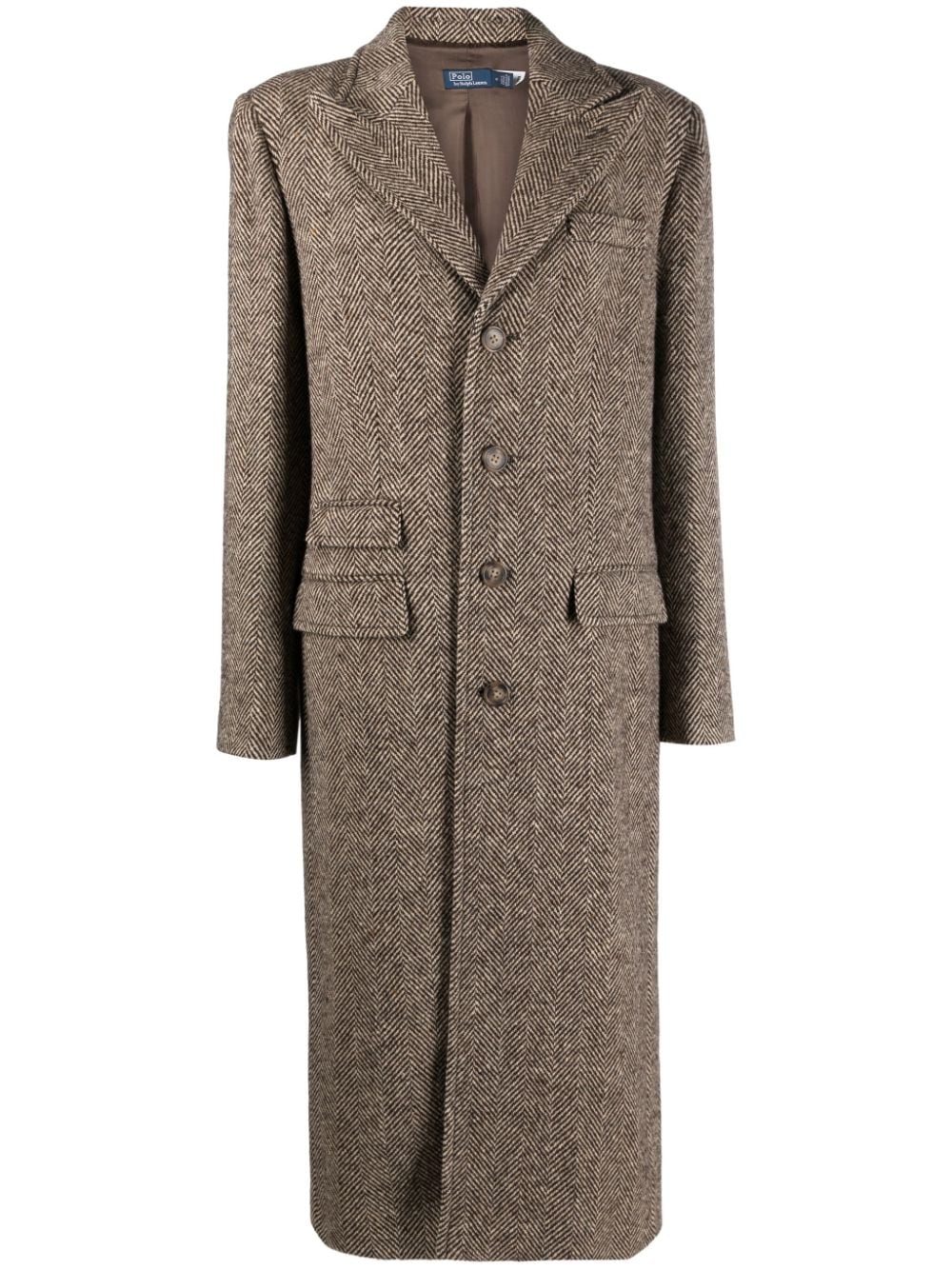 Polo Ralph Lauren Oversized Herringbone Wool Single-breasted Coat In Brwn/ Crm Herring