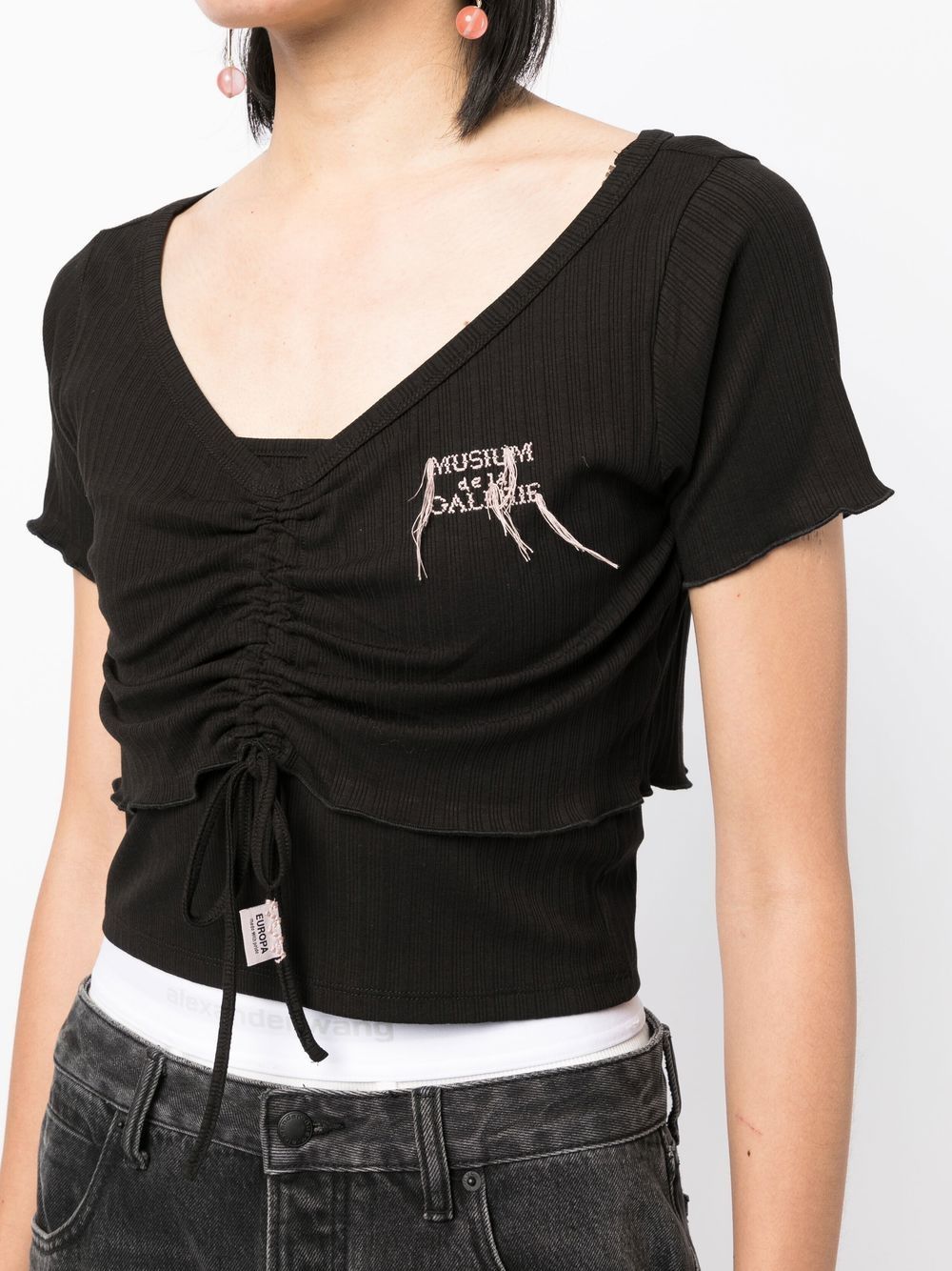 Shop Musium Div. Ruched Logo-embroidered Shirt In Black