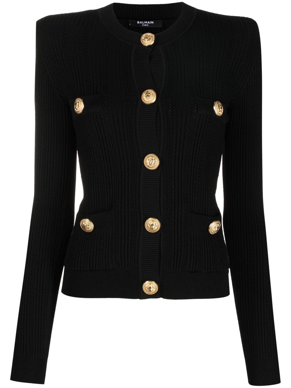 Balmain Button-front Knitted Top In Black