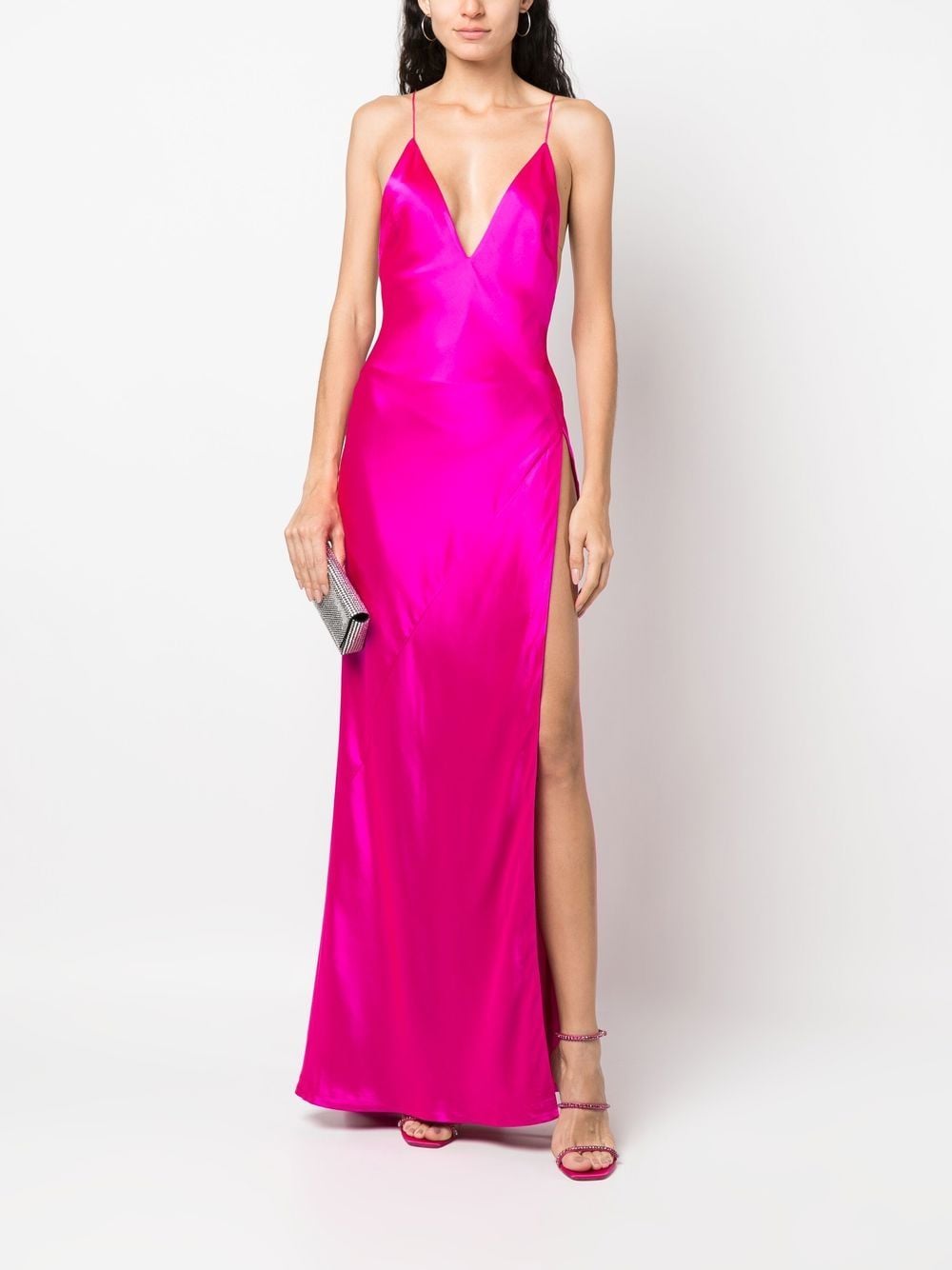 Shop Retroféte Open-back Satin Long Dress In Pink