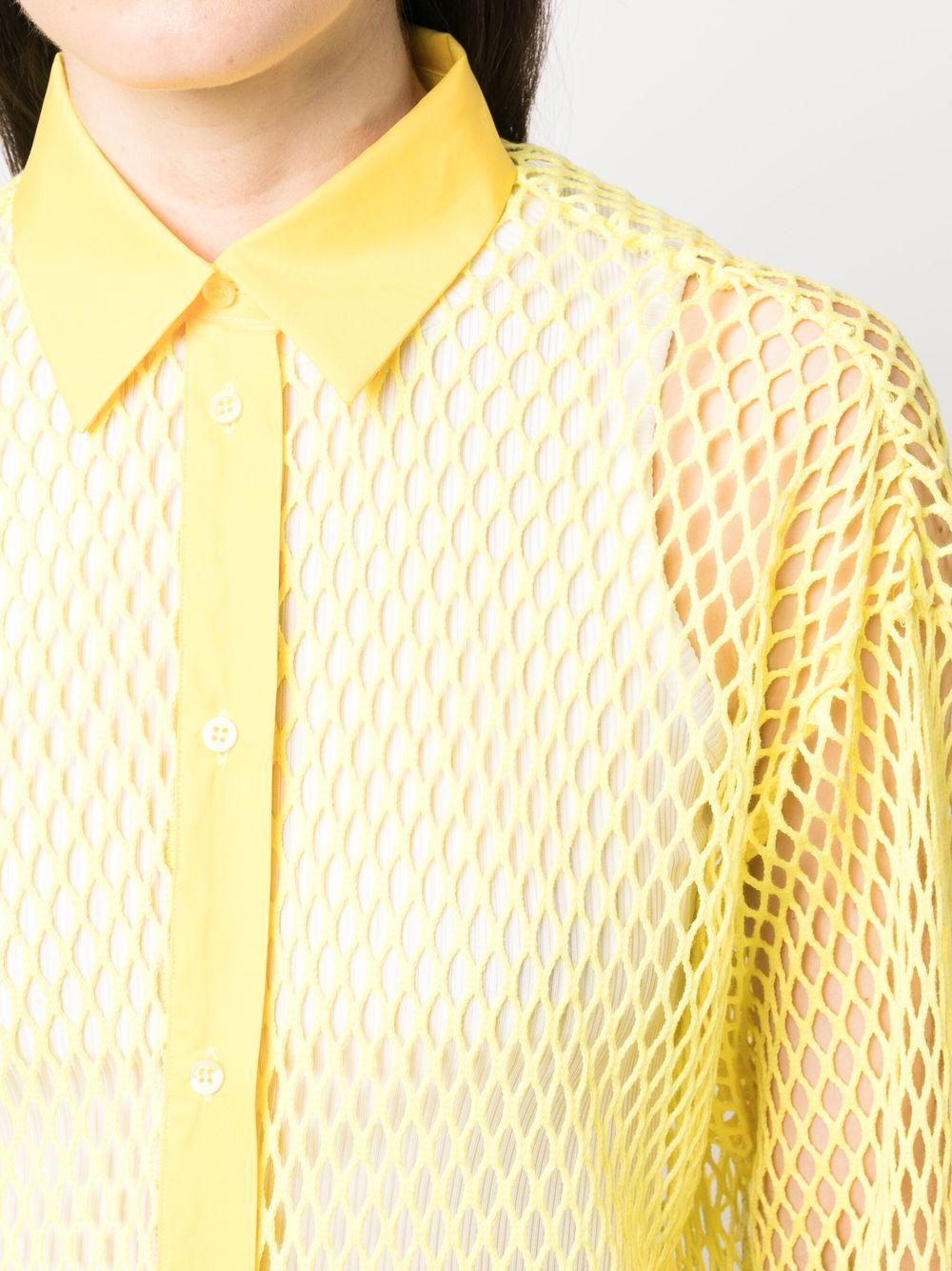 Shop Msgm Long-sleeved Mesh Shirt In Yellow