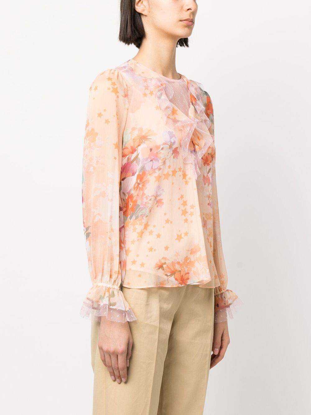 Shop Twinset Ruffled Floral-print Blouse In Orange