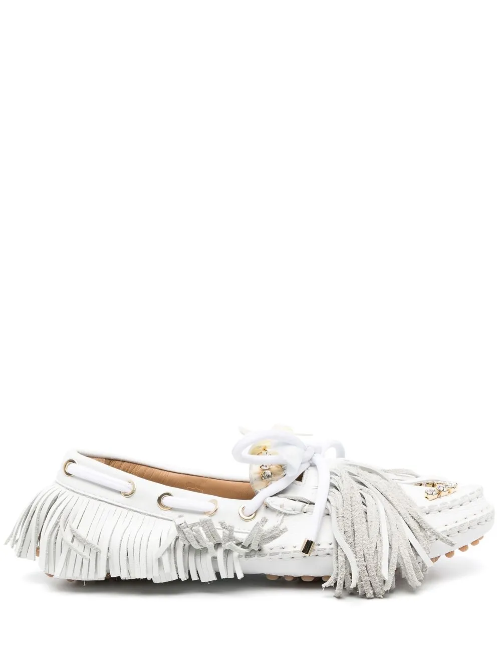 

13 09 SR fringe-detailing leather loafers - White