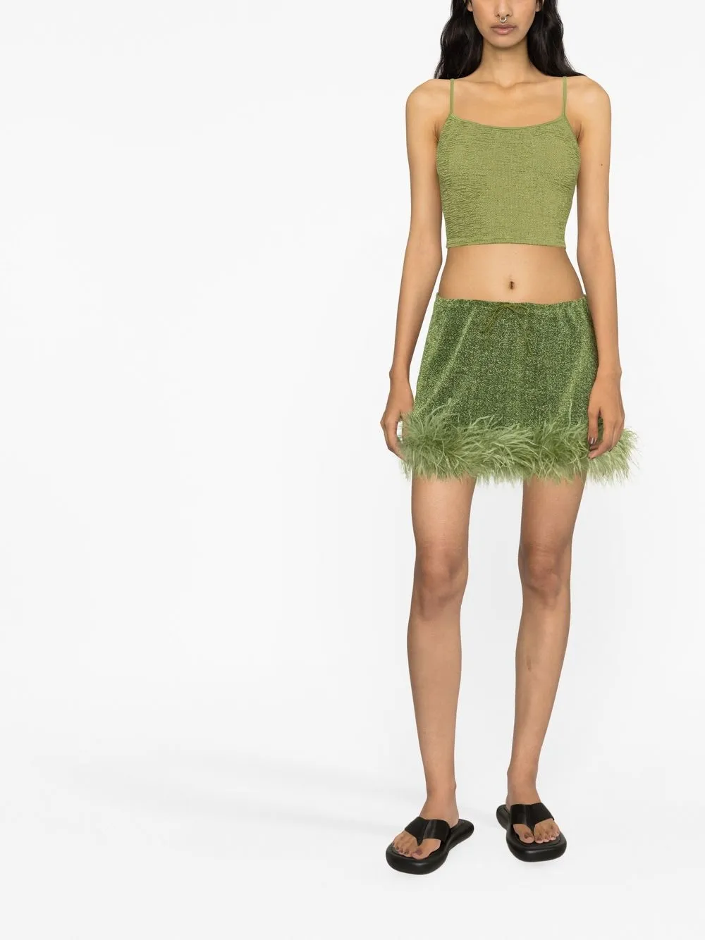 Oséree Mini-rok met veren afwerking - Groen