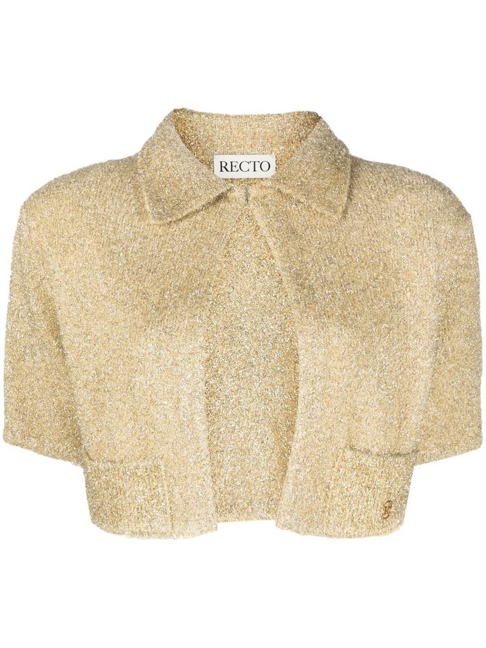 Shop Recto Cropped Metallic-threading Cardigan In Gold