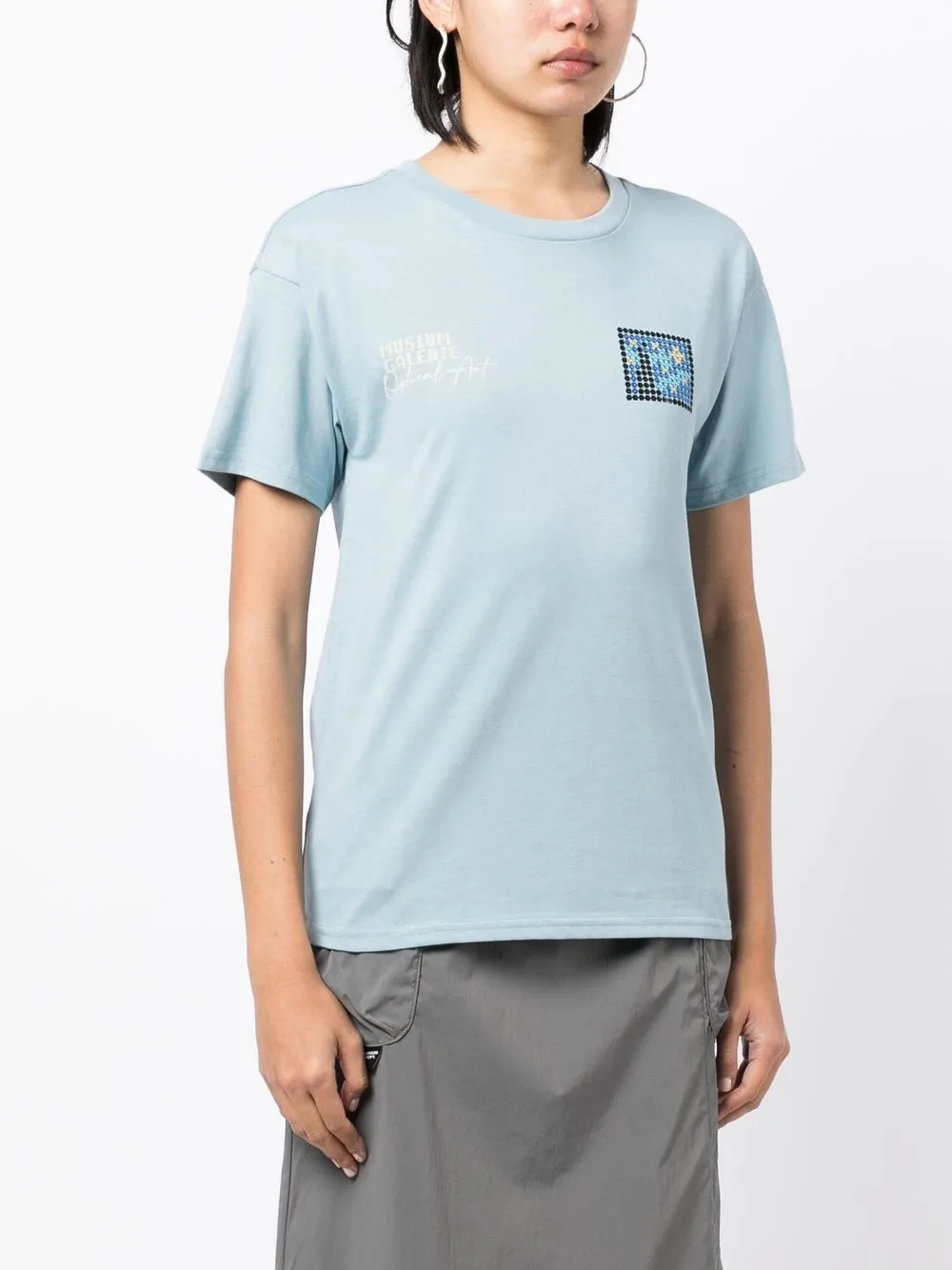 Shop Musium Div. Graphic-embroidered Cotton T-shirt In Blue