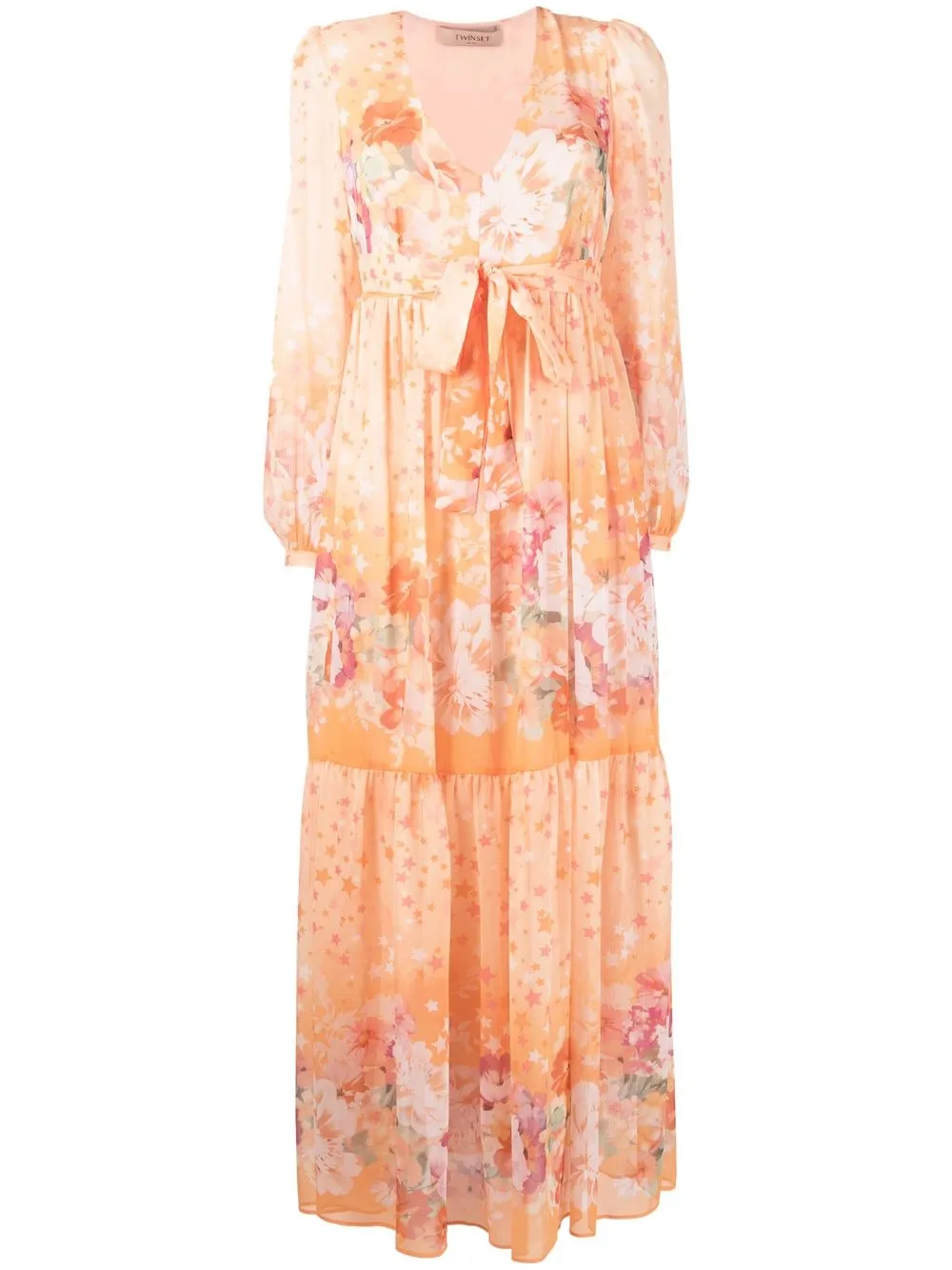 Twinset Floral-print Empire-line Dress In Orange