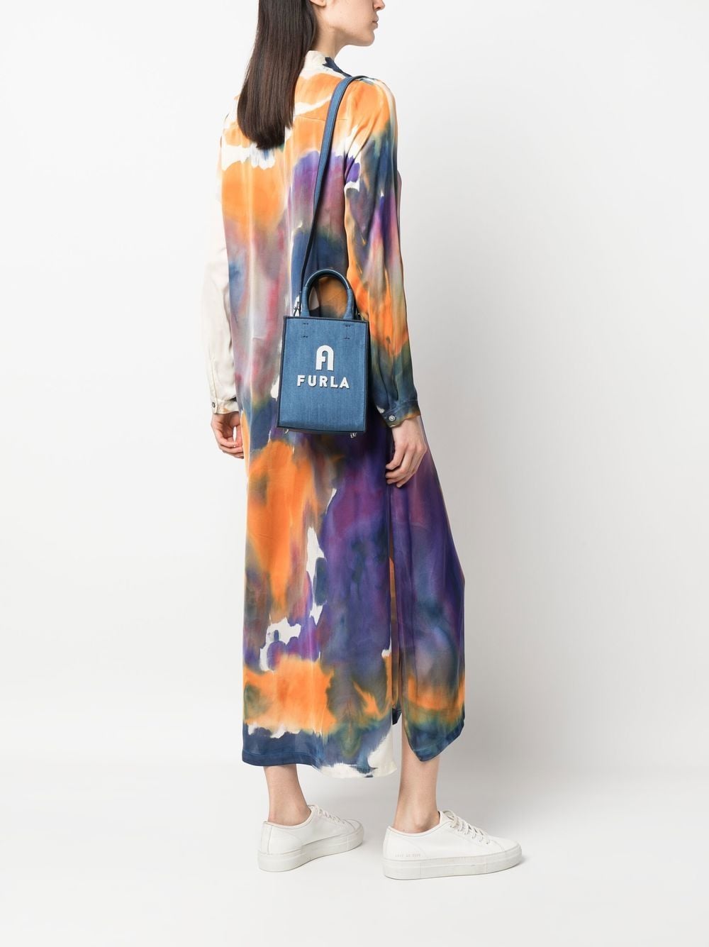 Shop Furla Mini Opportunity Denim Tote Bag In Blue