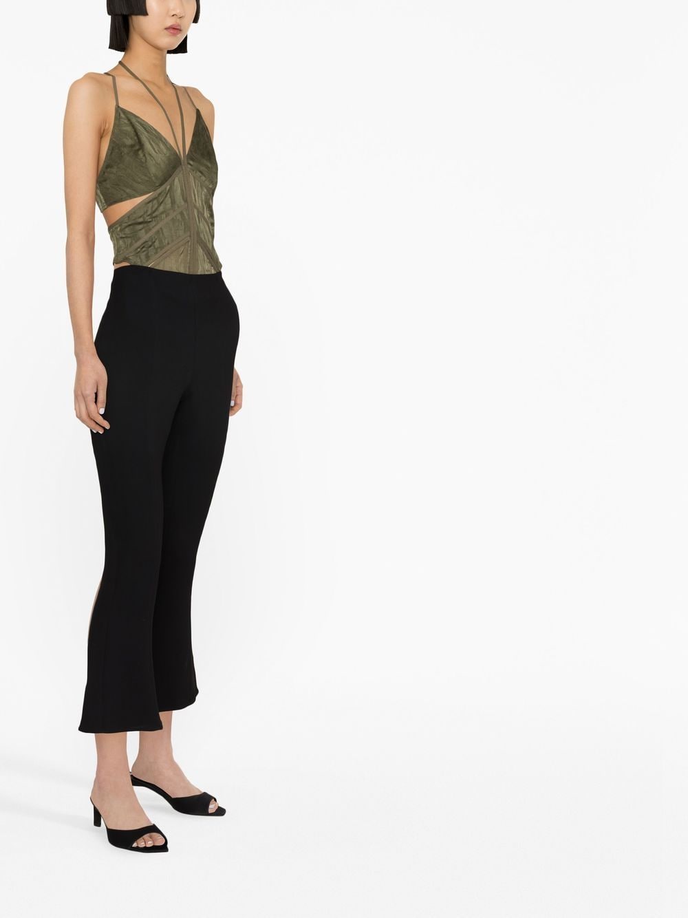 Shop Blumarine Cropped Flared Trousers In Black