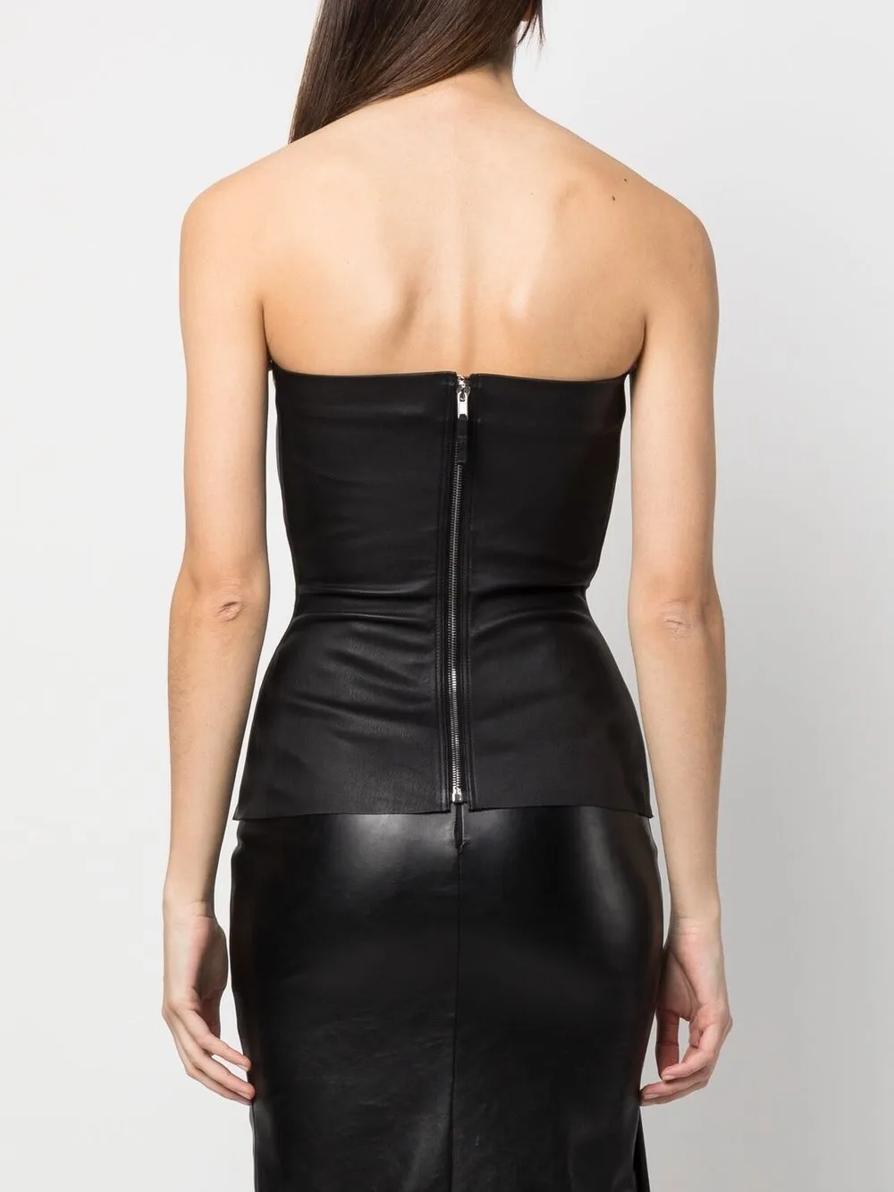 Rick Owens Strapless Coated-denim Top In Black