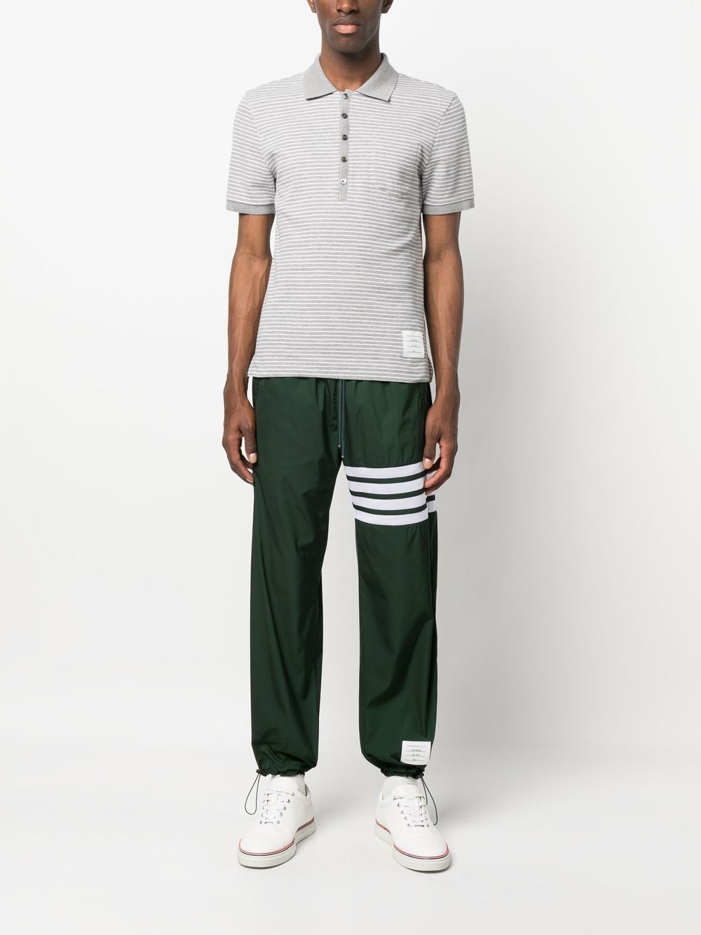 Shop Thom Browne Striped Short-sleeve Polo Shirt In Grey