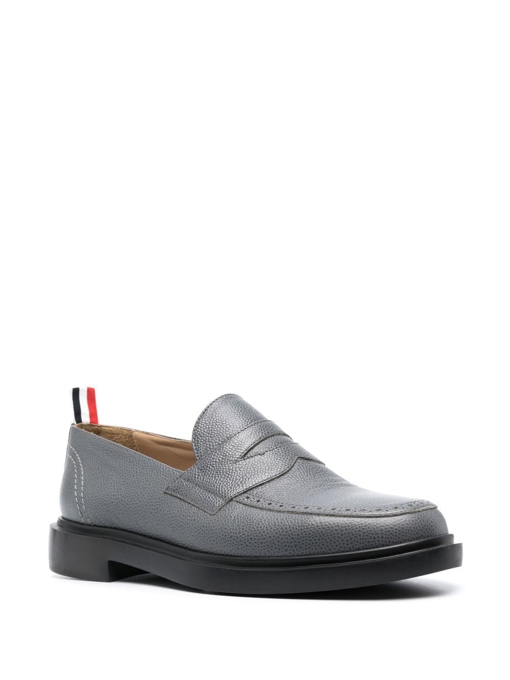 Shop Thom Browne Classic Penny Leather Loafers In Grey