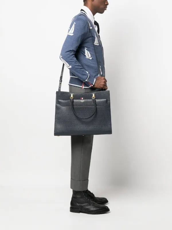 Thom Browne pebbled-leather Duet Tote | Blue | FARFETCH