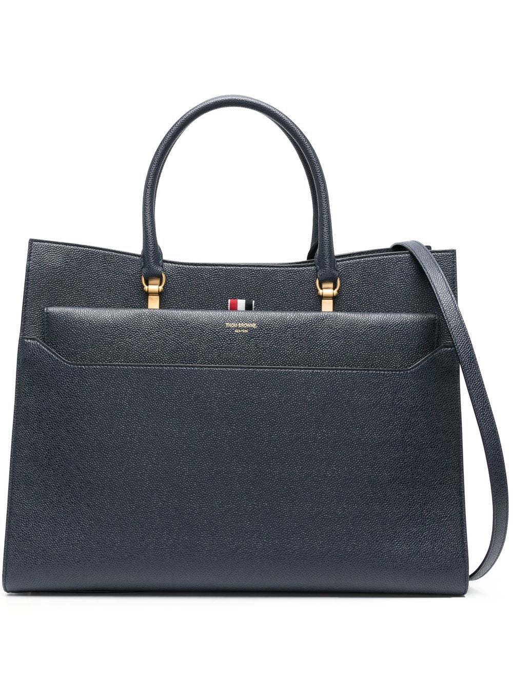 Thom Browne Pebbled-leather Duet Tote In Blue