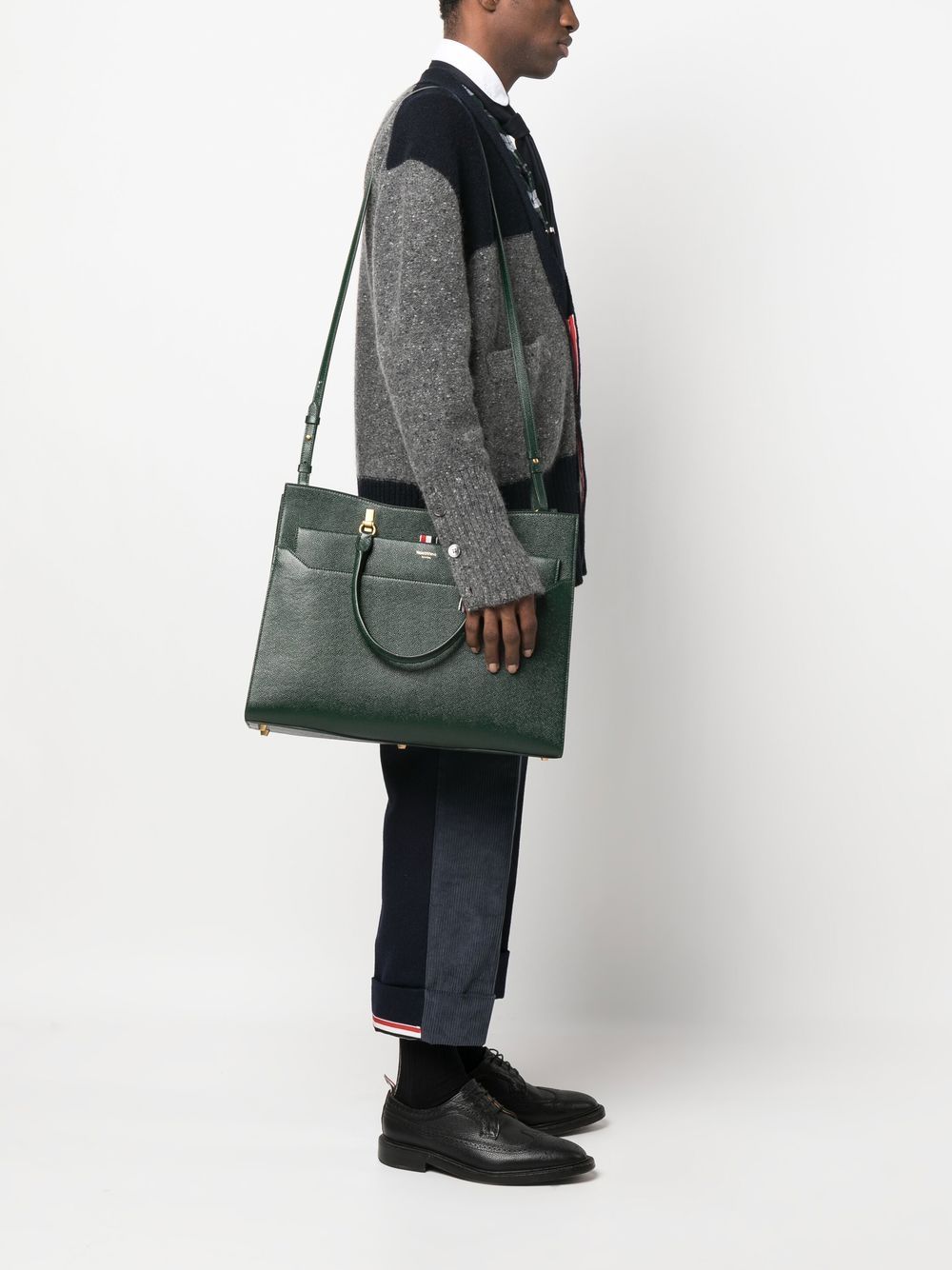 Shop Thom Browne Large Pebble Duet Tote In Green