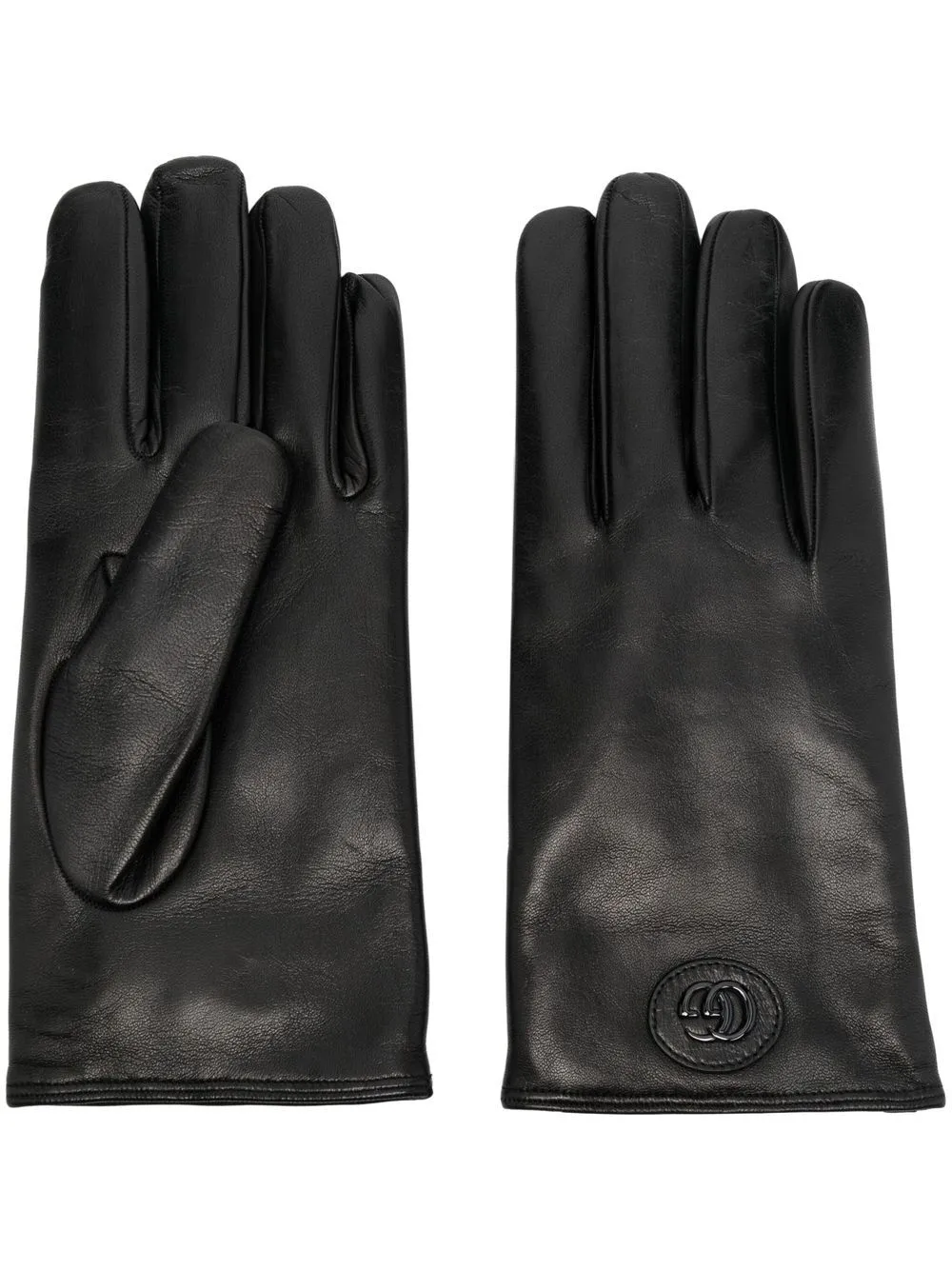 Gucci logo-plaque leather gloves - Black