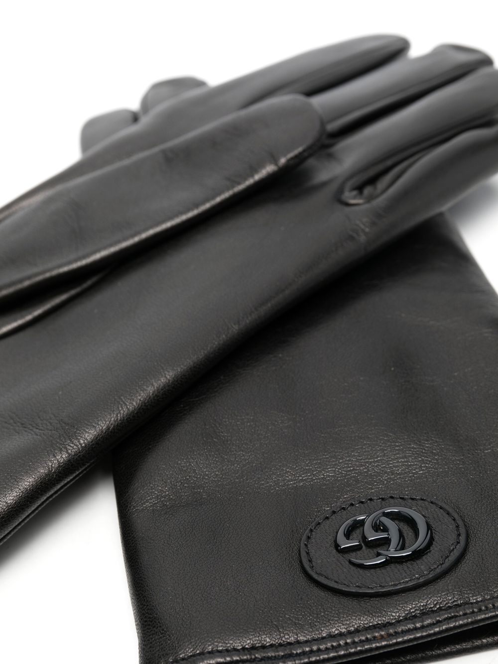 Gucci logo-plaque leather gloves - Black