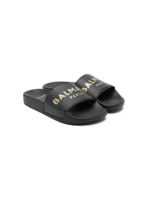Balmain Kids logo-print flat slides 