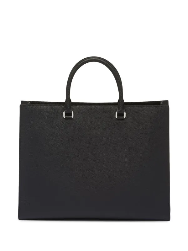Prada Leather logo-patch Tote Bag | Black | FARFETCH