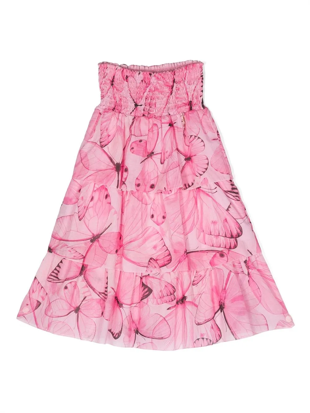 

Miss Blumarine butterfly-print layered skirt - Pink