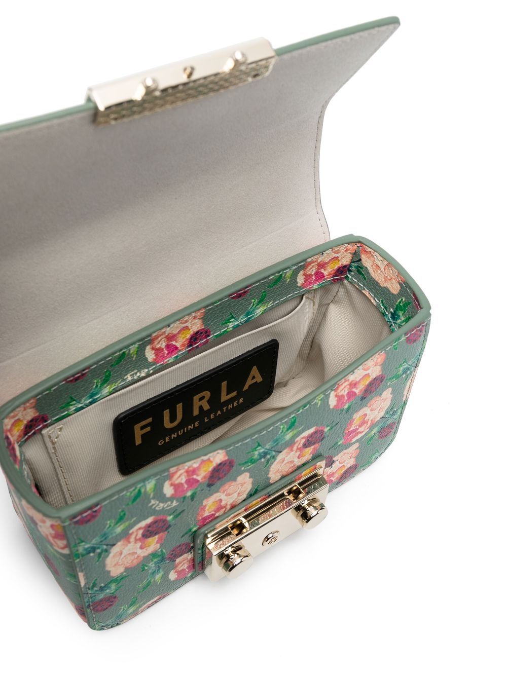 Shop Furla Mini Floral Print Bag In Green