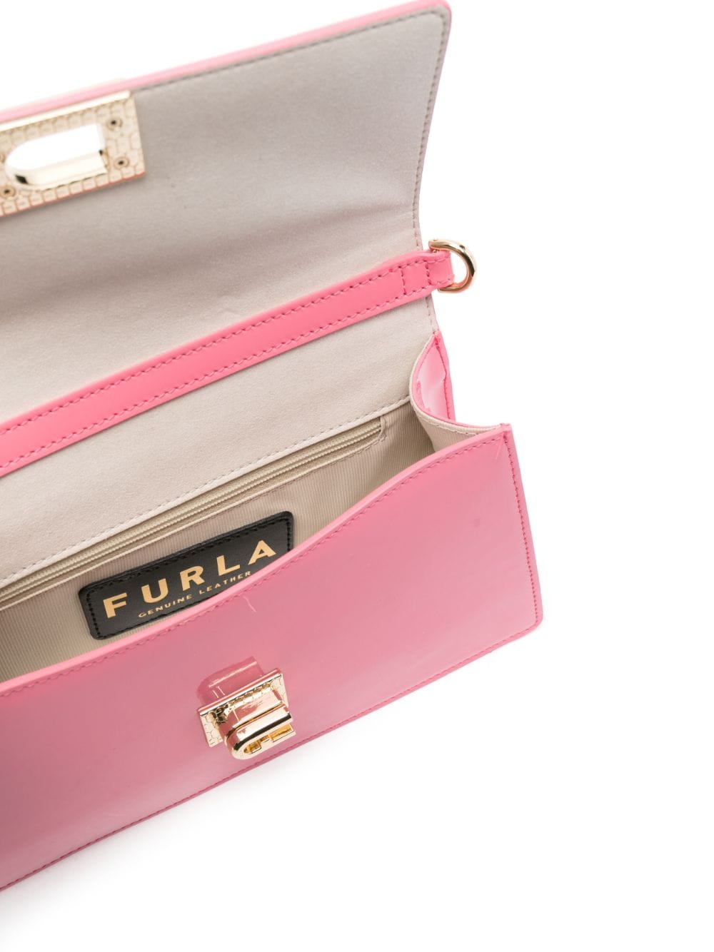 Shop Furla Zoe Patent Crossbody Bag In Pink