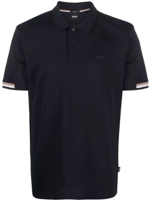 BOSS logo print short sleeve Polo Shirt Blue FARFETCH