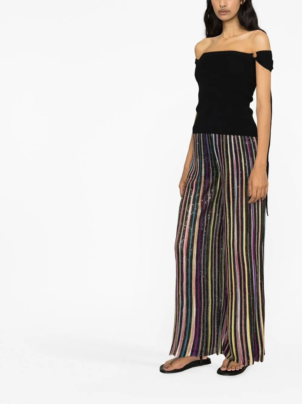 Missoni Metallic Striped Paillette Straight-leg Trousers In Schwarz