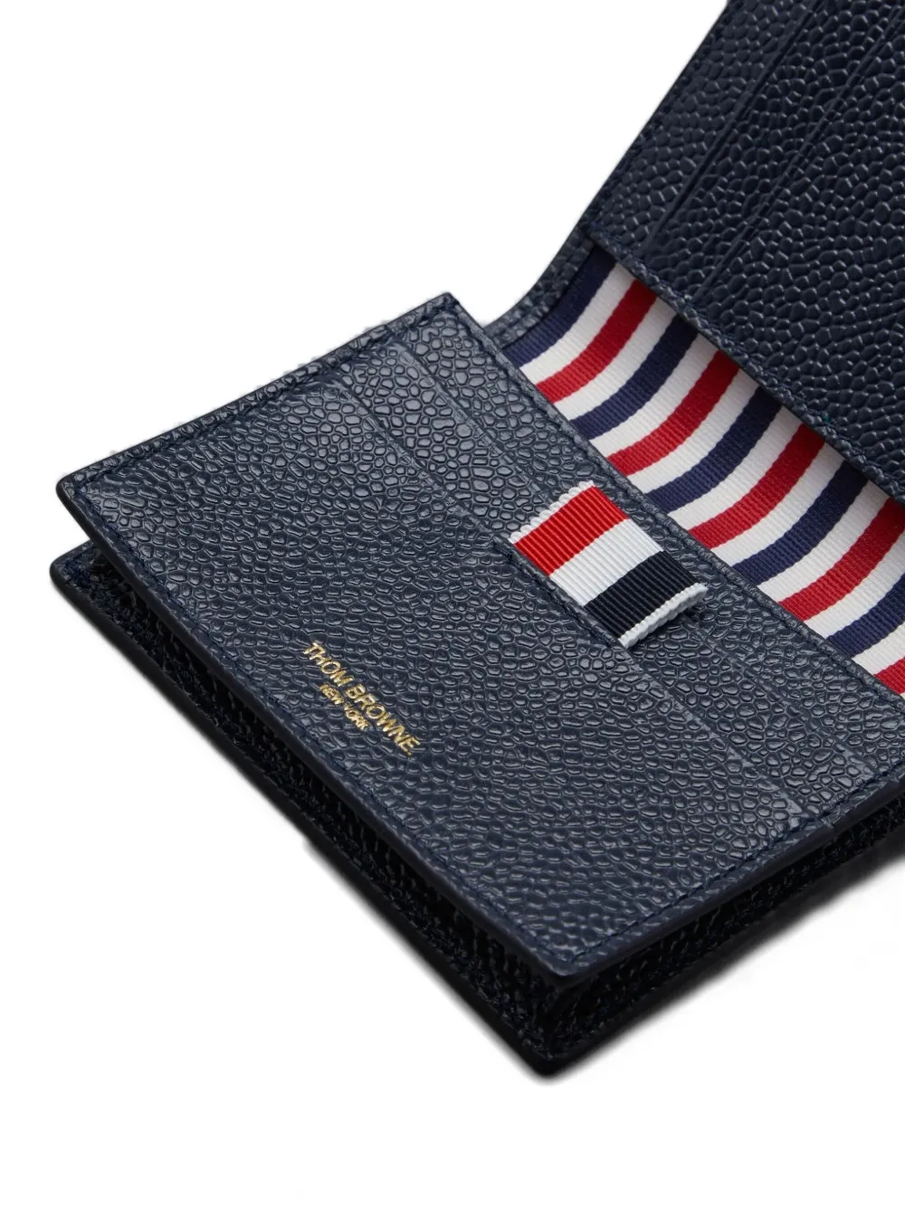 Thom Browne Double Card Holder In Pebble Grain Leather Accessories In Blue