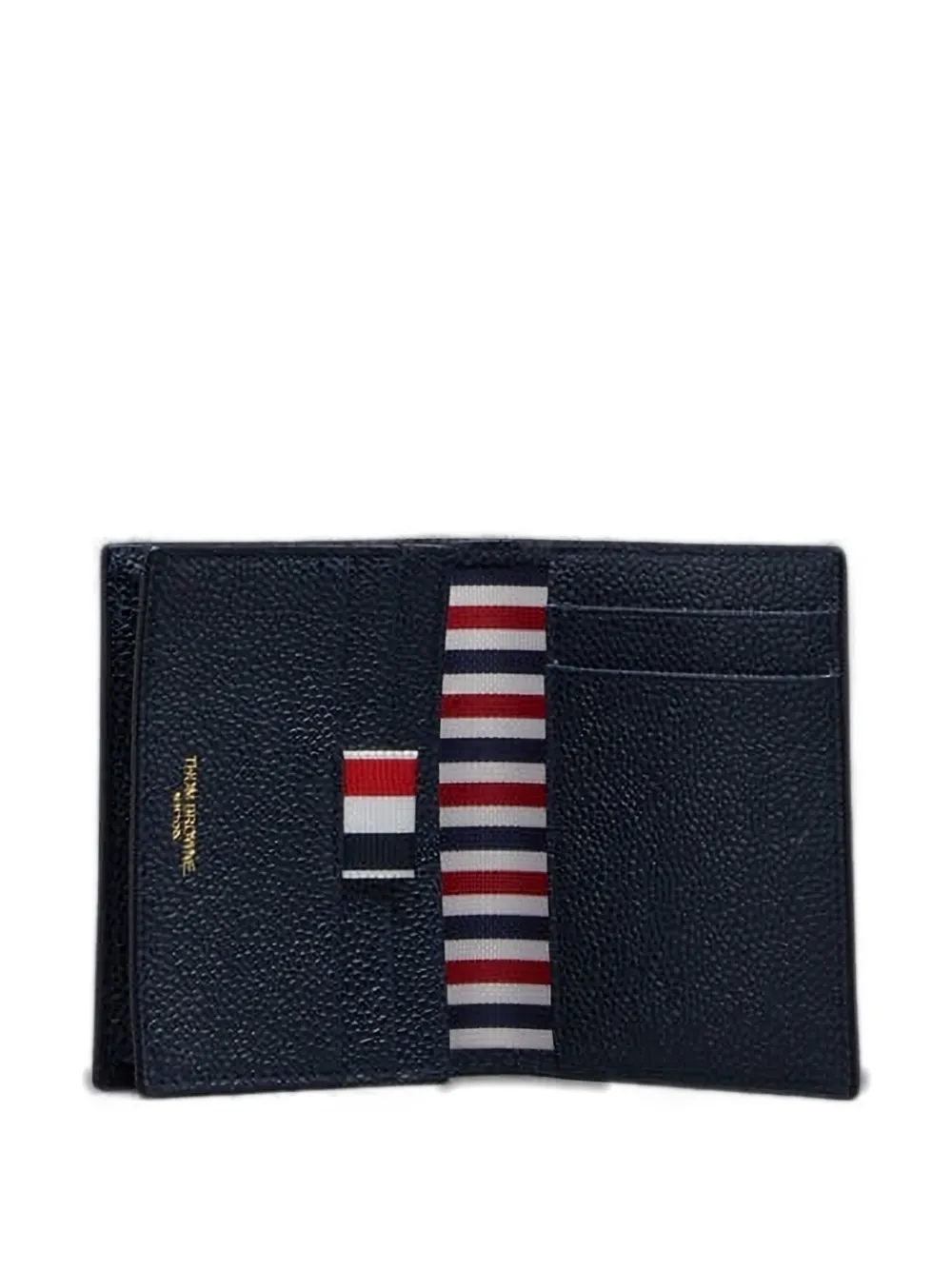 Thom Browne Double Card Holder In Pebble Grain Leather Accessories In Blue