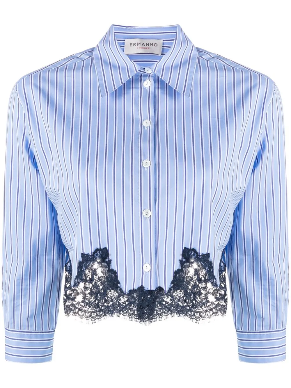 

ERMANNO FIRENZE lace-detailing striped shirt - Blue