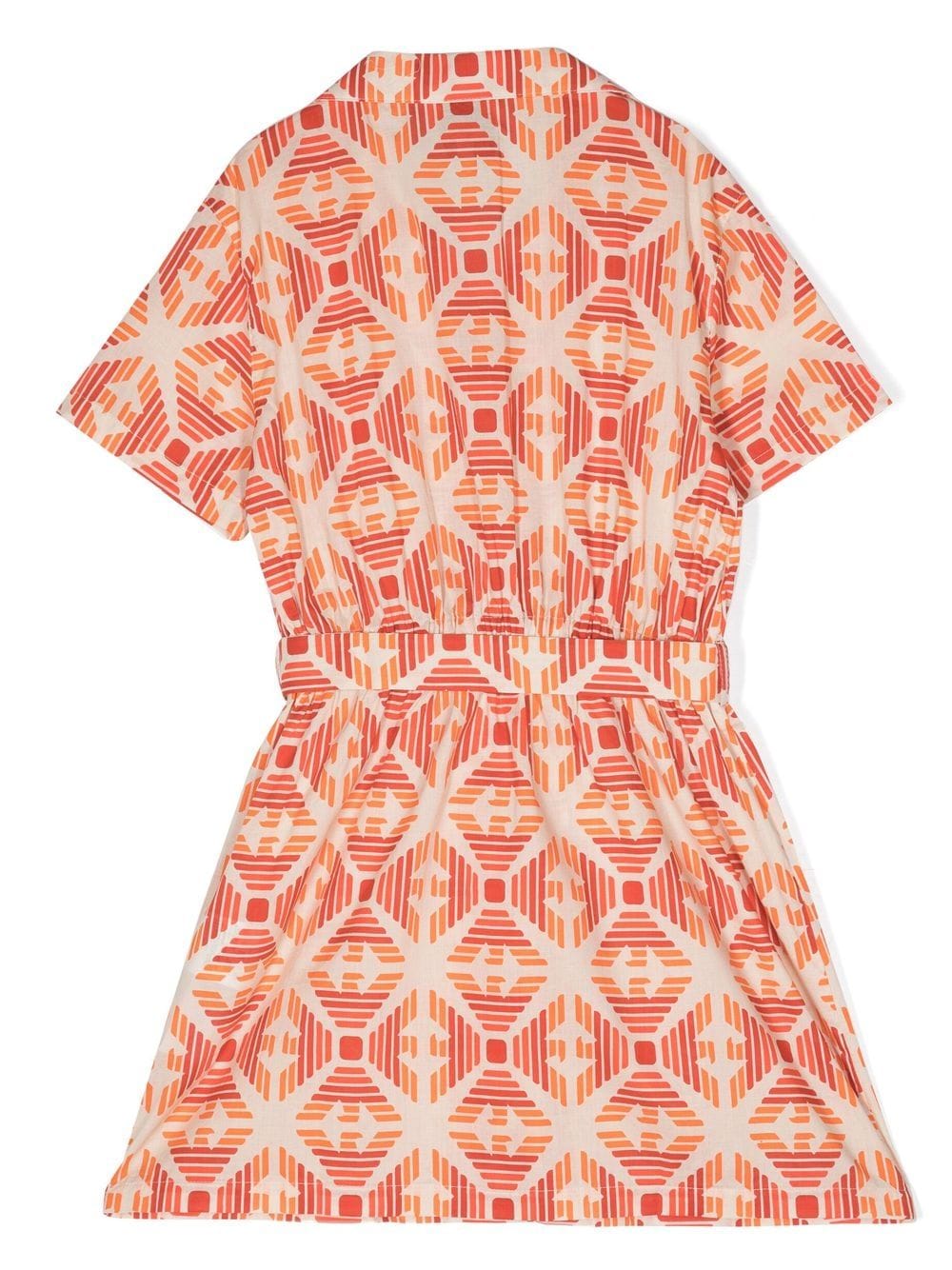 Shop Emporio Armani Geometric-print Tie-waist Dress In Orange